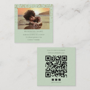 Photo Sage Green Gold Glitter QR Code Social Media Square Business Card