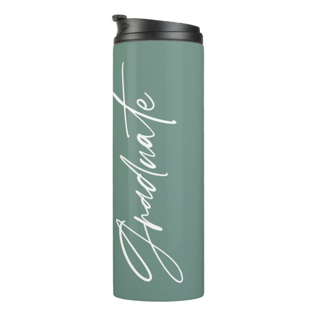 Photo sage green graduation script modern elegant  thermal tumbler (Rotated Right)