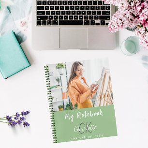 Photo sage green monogram name notebook
