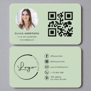 Photo Sage Green QR Code Business Card