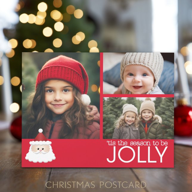 Photo - Santa Claus - Tis the Season to be jolly Holiday Postcard (Tis the Season to Be Jolly -- 3 photo Christmas postcard)