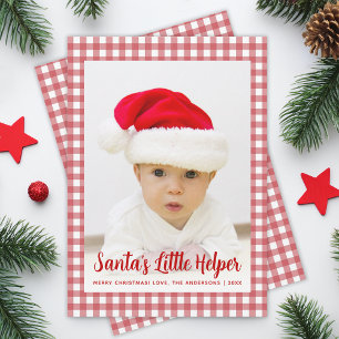 Photo Santa's Little Helper Red Gingham Christmas Holiday Card