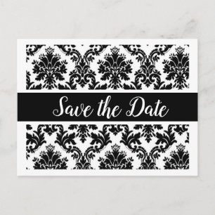 Photo Save the Date Black & White Damask Wedding Announcement Postcard