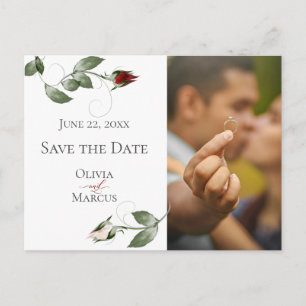 Photo Save the Date Blush Rosé and Cabernet Floral Postcard