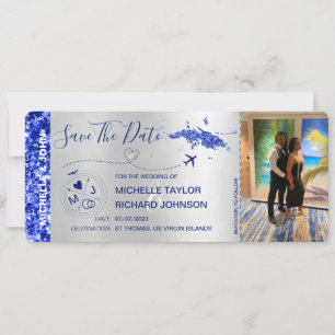 Photo Save the Date Boarding Pass St Thomas Invitation