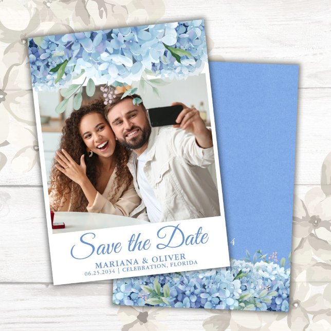 Photo Save the Date Card Blue Hydrangeas Floral (Creator Uploaded)