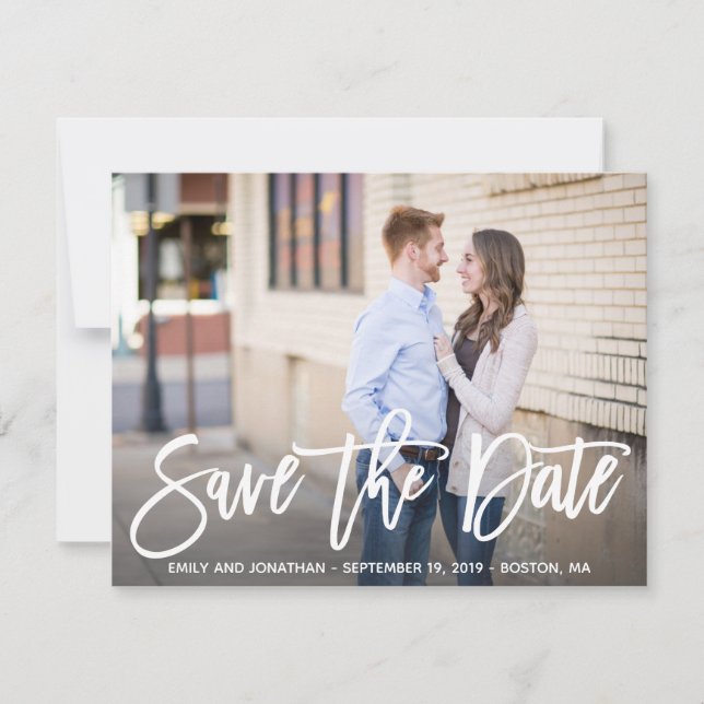 Photo Save the Date Card Horizontal, Modern Script (Front)