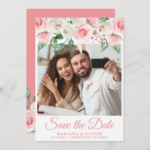 Photo Save the Date Card Peach Floral