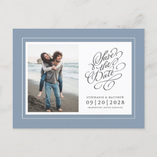 Photo Save The Date Dusty Blue Elegant Wedding Announcement Postcard