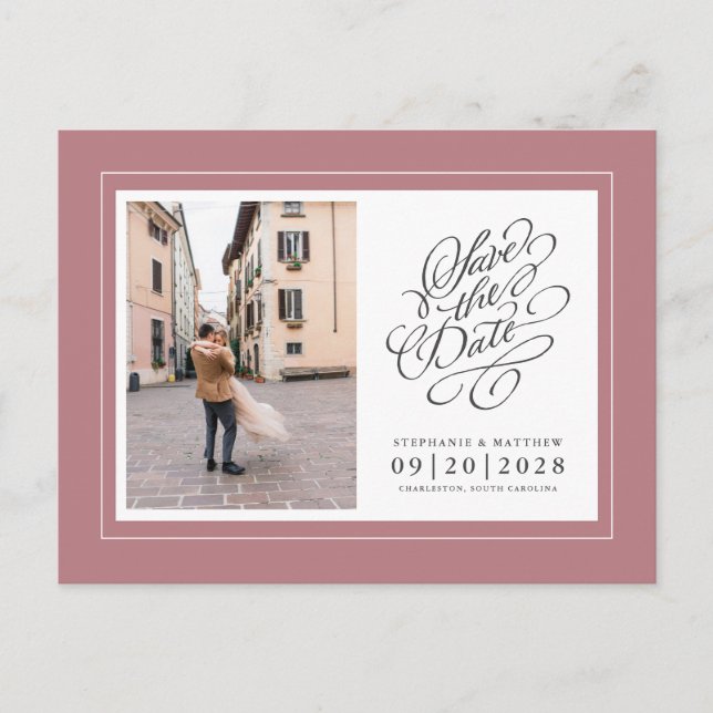 Photo Save The Date Dusty Rose Elegant Wedding Announcement Postcard (Front)