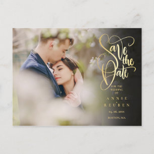 Photo Save the Date Elegant Gold Script Modern Announcement Postcard