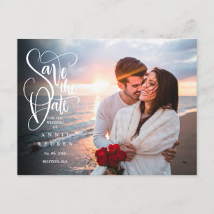 Photo Save the Date Elegant White Script Modern Announcement Postcard