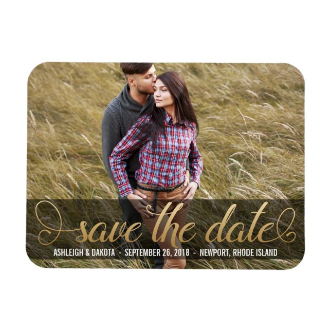 Photo Save The Date |  Faux Gold Magnet (Horizontal)