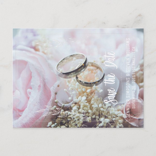 Photo Save the Date floral rings Announcement Postcard (Front)