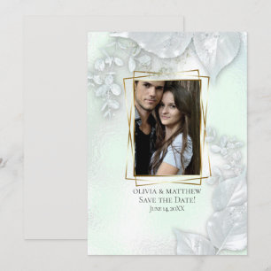PHOTO SAVE THE DATE   Honeydew Shimmery Leaves Invitation
