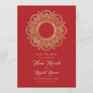 Photo Save The Date, Indian Wedding, Red and Gold Date