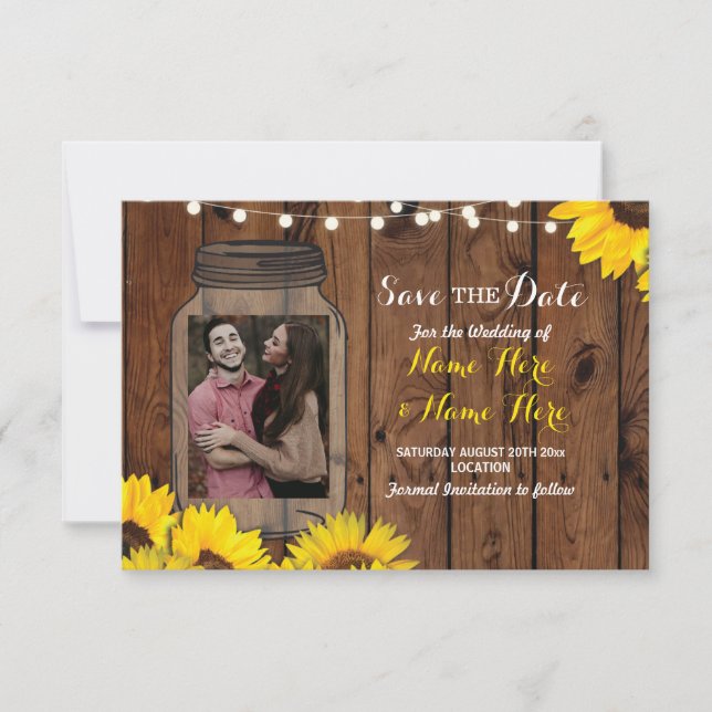 Photo Save The Date Jar Wood Sunflowers Invitation (Front)