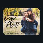Photo Save The Date Modern Brush Script Magnet<br><div class="desc">Modern Brush Script Save The Date Engagement Couple Photo Magnet</div>