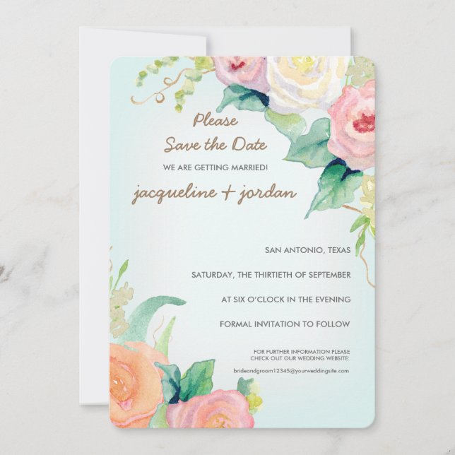 Photo Save the Date Modern Watercolor Floral Invitation (Front)