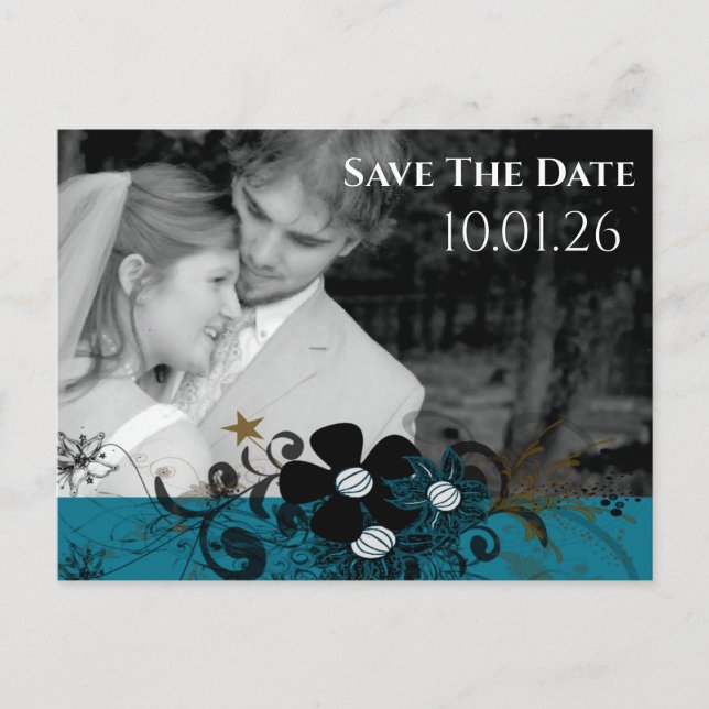 Photo Save the Date  Photo Teal Blue Announcement Postcard (Front)