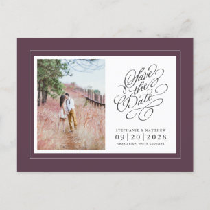 Photo Save The Date Purple Chic Elegant Wedding Announcement Postcard