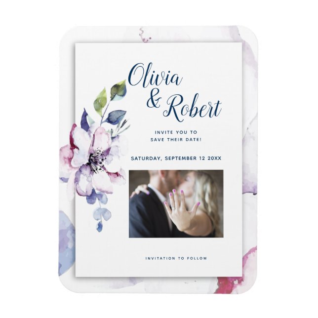 Photo Save the Date Watercolor Apple Blossoms Magnet (Vertical)