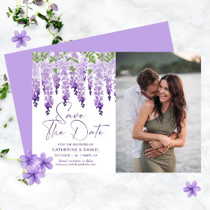 Photo Save The Date Watercolor Wisteria Wedding