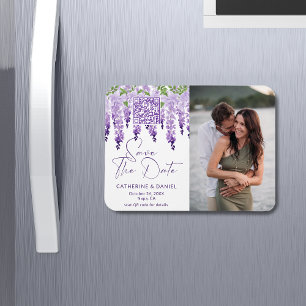 Photo Save The Date Watercolor Wisteria Wedding Magnet