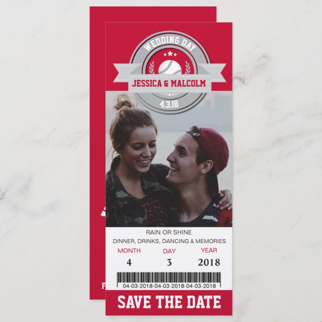 Photo Save The Date Wedding Sports Ticket Invitation (Front/Back)