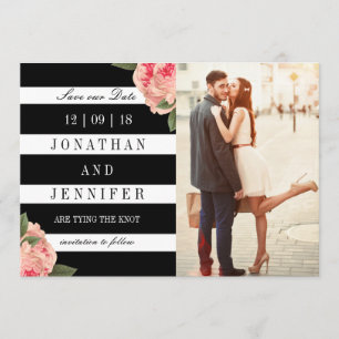 Photo Save the Date with Black and White Stripes
