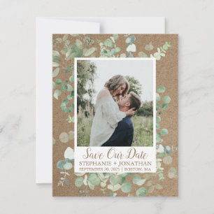 Photo Save the Date with Green Eucalyptus Frame