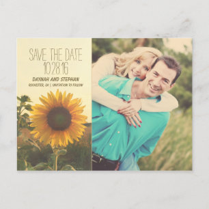 Photo save the date with sunflower announcement postcard
