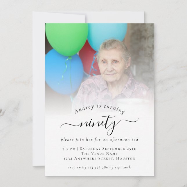 Photo Script 90th Birthday Party Invitation (Front)
