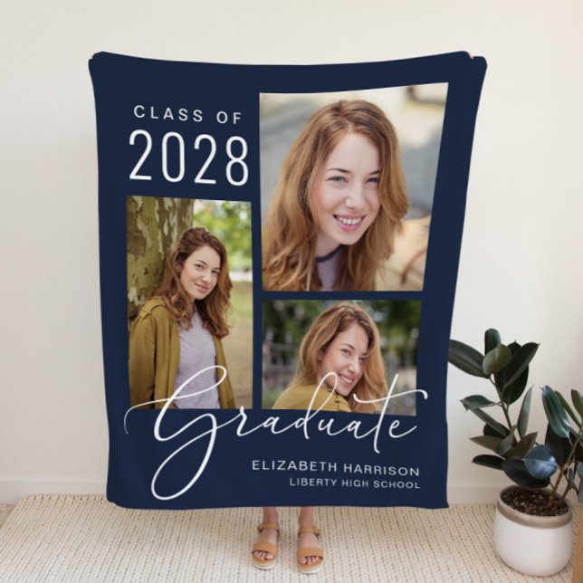 Photo Script Blue Graduation Fleece Blanket (Creator Uploaded)