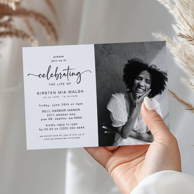 Photo Script Celebration of Life Funeral Memorial  Invitation (Creator Uploaded)