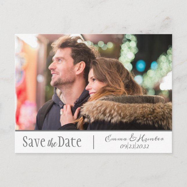 Photo Script Engagement Couple Save the Date Postcard (Front)
