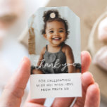 Photo Script Girl Thank You Gift Tags<br><div class="desc">A modern Birthday thank you tag,  featuring your own photo along with 'thank You' in a script font along with your own message underneath. Perfect for adding to favour bags to thank guests for coming to celebrate your little one's Birthday!</div>