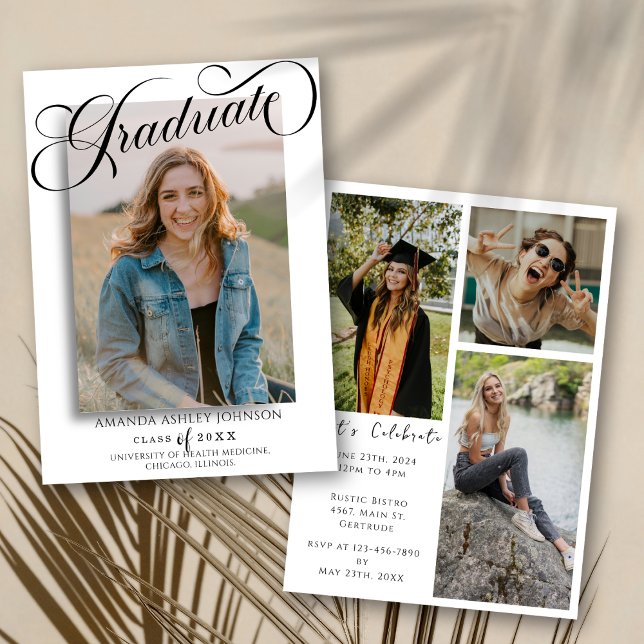  Photo Script Graduate Black White Graduation  Invitation (Creator Uploaded)