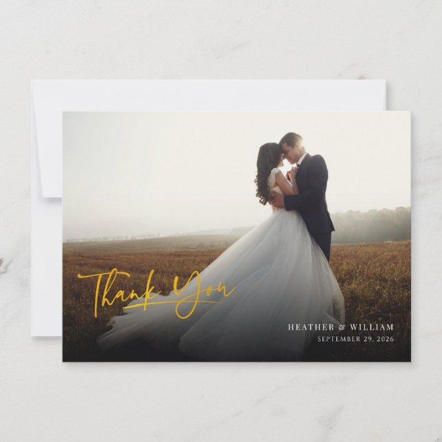 Photo Script  Handwritten Wedding Thank You Card (Front)