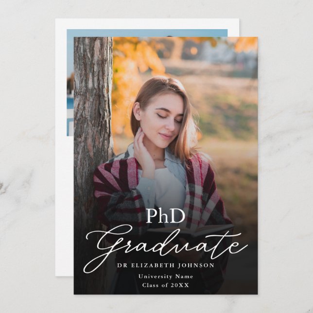 Photo Script PhD Degree Graduation Announcement (Front/Back)