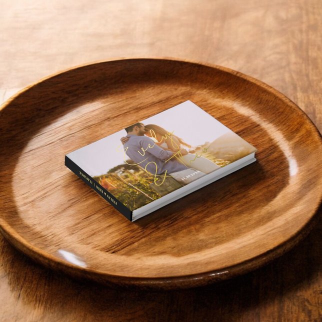 Photo Script Signature Elegant Black Wedding Guest Book (Creator Uploaded)