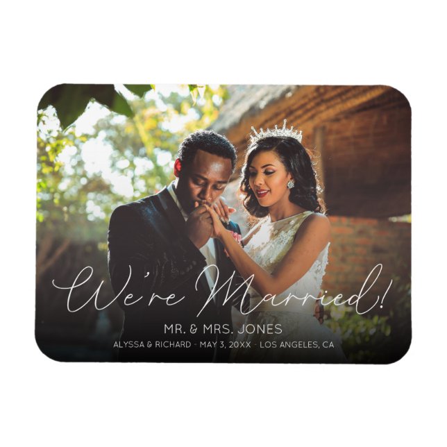 Photo & Script Typography Wedding Announcement Magnet (Horizontal)