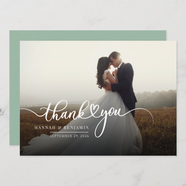 Photo Script Wedding Thank You Card (Front/Back)