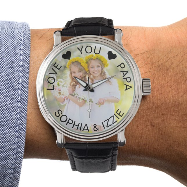 Photo Semi Transparent Border Personalised Papa Watch (Photo gift for papa)