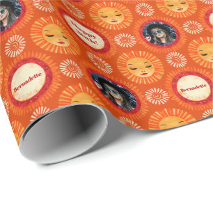 Photo Sentiment Burnt Orange Boho Sun  Wrapping Paper