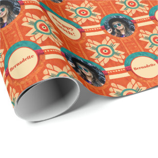 Photo Sentiment Orange Ethnic Bohemian Birthday Wrapping Paper