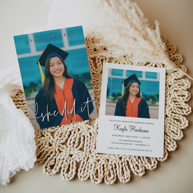 Photo She Did It Graduation Invitation (Creator Uploaded)