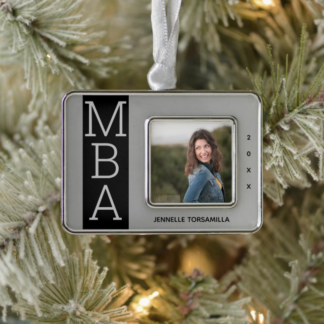 Photo Silver Black MBA Graduation Plated Framed Ornament (Tree)