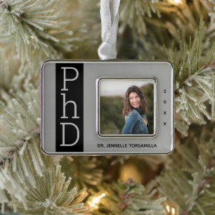 Photo Silver Black PhD Graduation Christmas Orname Plated Framed Ornament
