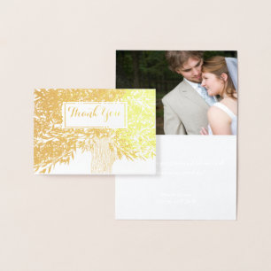 Photo Silver Foil Wedding Initials Tree Thank You Card